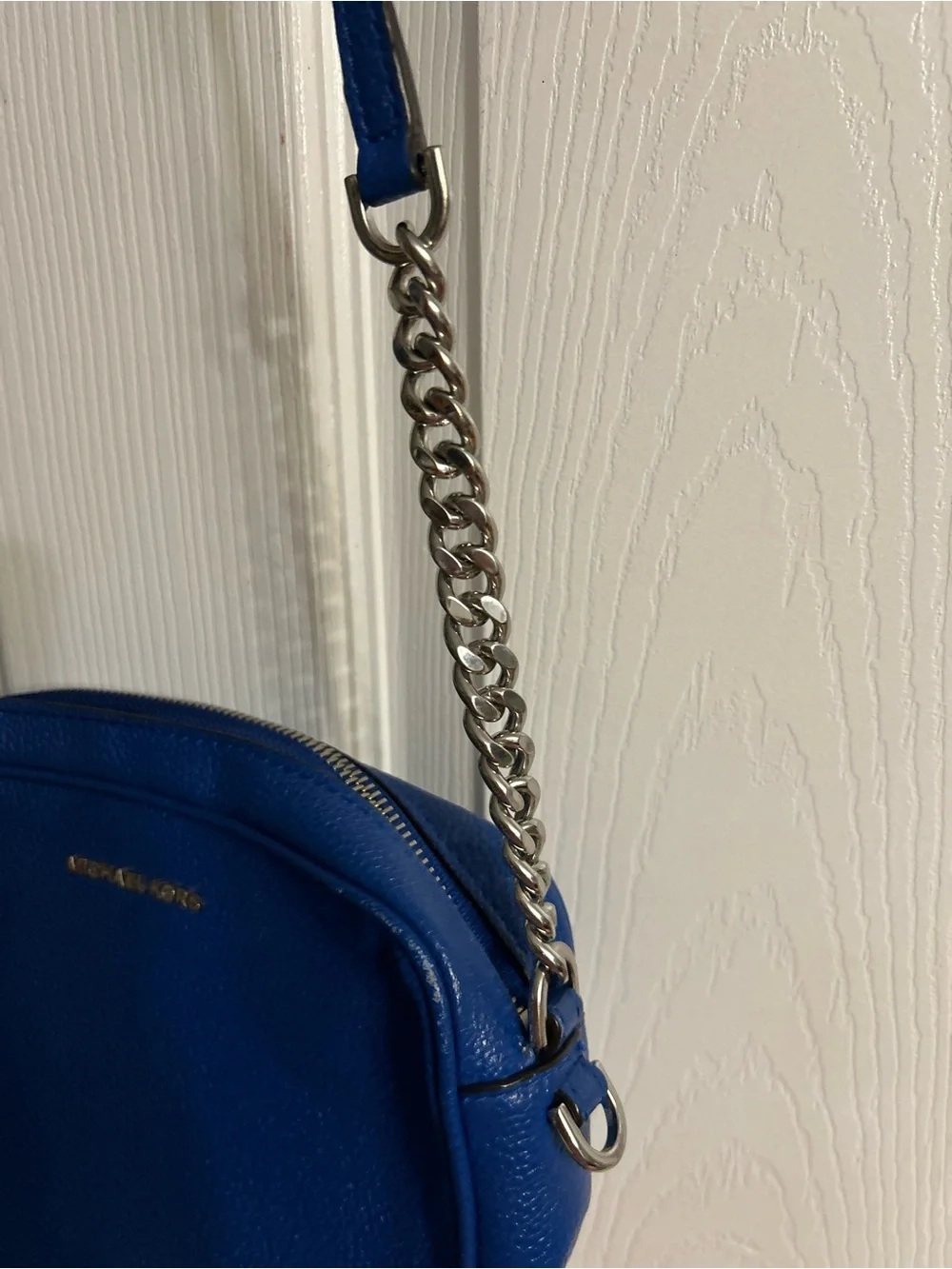 Michael Kors Leather Blue Crossbody Bag with Chain Strap
